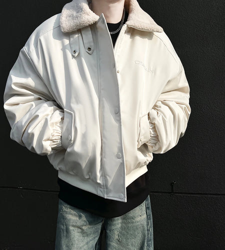 American Style Men's Cotton Padded Jackets Lamb Wool Thick Lapel Solid Color Buttons Male Coats Fashion 2024 Winter 9C8934