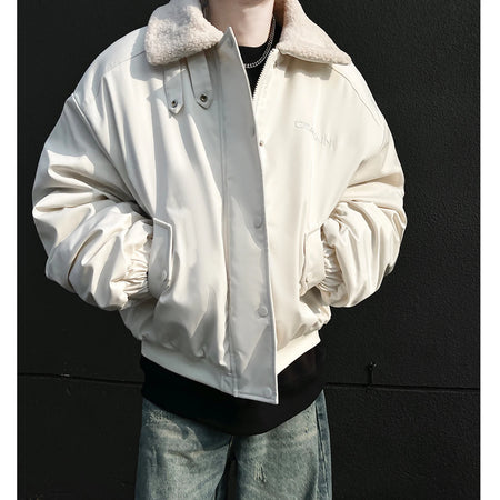 Lamb Wool Collar Retro Cotton Padded Clothes American Men Solid Color 2024 Winter New Stylish Male Jacket Tide 9C8933