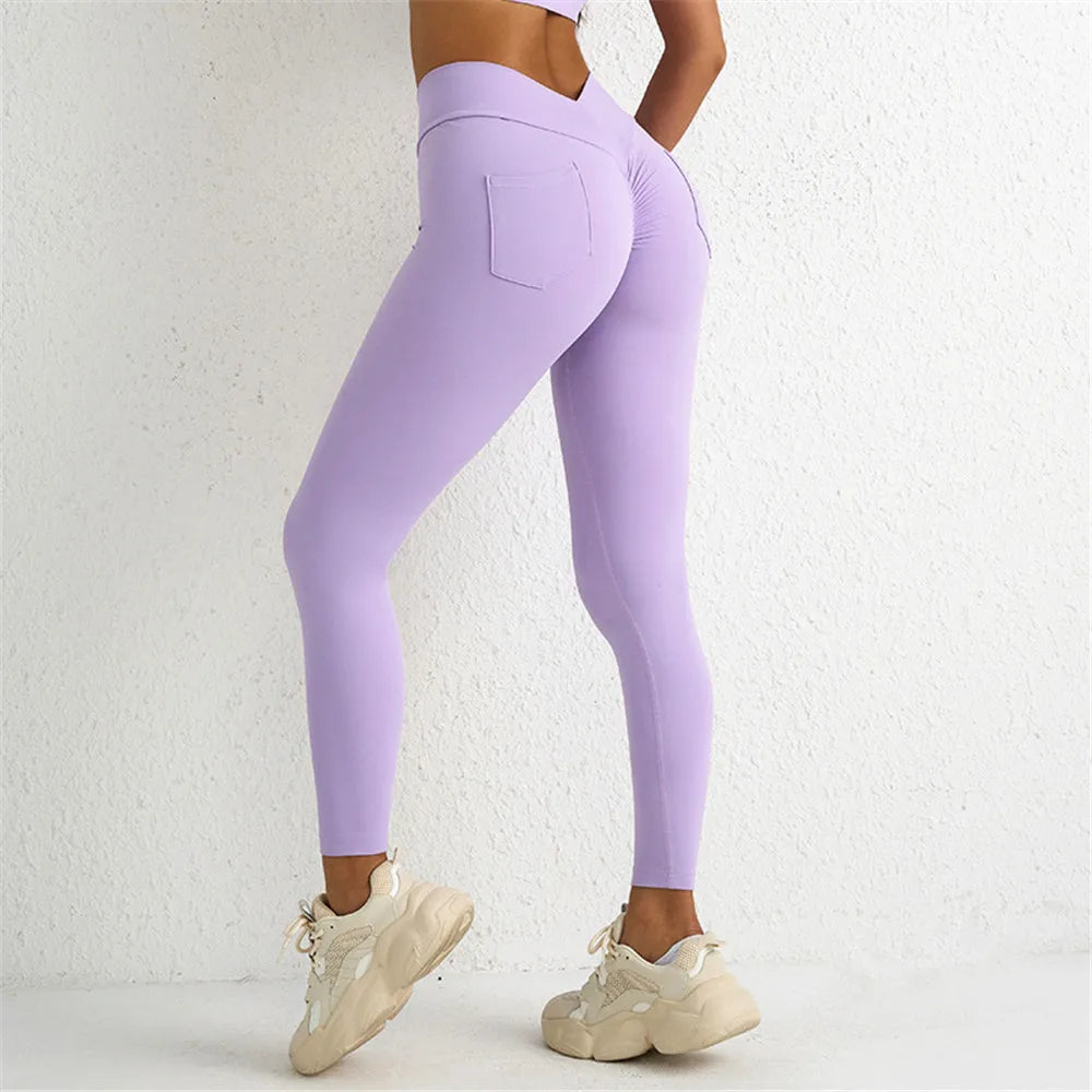 V Waist Nylon Scrunch Yoga Pant Women Sport Legging Gym Squat Proof Fitness Pant Hip Lift Workout Shorts Tights Active Wear