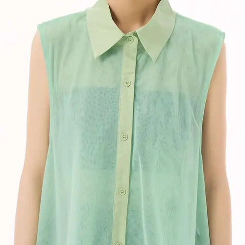 Load image into Gallery viewer, Women Black Layers Mesh Big Size Midi Vest Shirt Dress New Lapel Sleeveless Fashion Tide Spring Summer 2025 1DH9472
