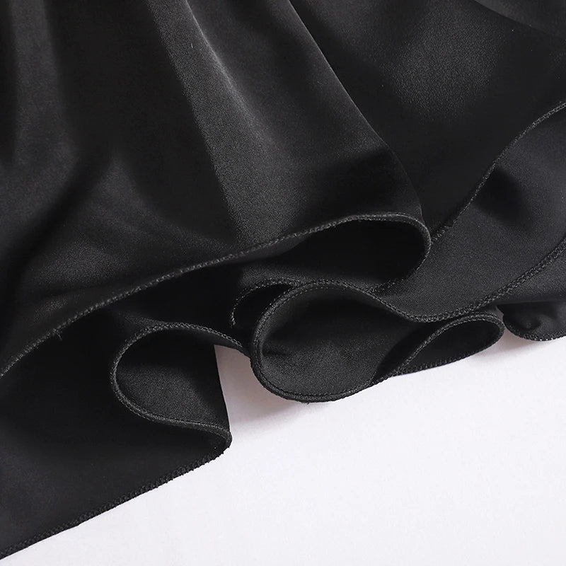 Women Black V-neck Hollow Sleeveless Ruffles Pleated Tank Tops Summer Elegant Pullover Vest Versatile Simplicity Ladies Fashion