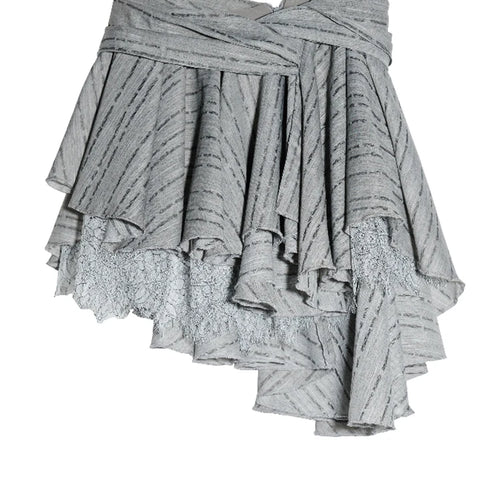 Load image into Gallery viewer, Low Waist Gray Lace Irregular Spliced Pleated Mini Half-body Skirt Women Fashion Tide New Spring Autumn 2025 1DJ0689
