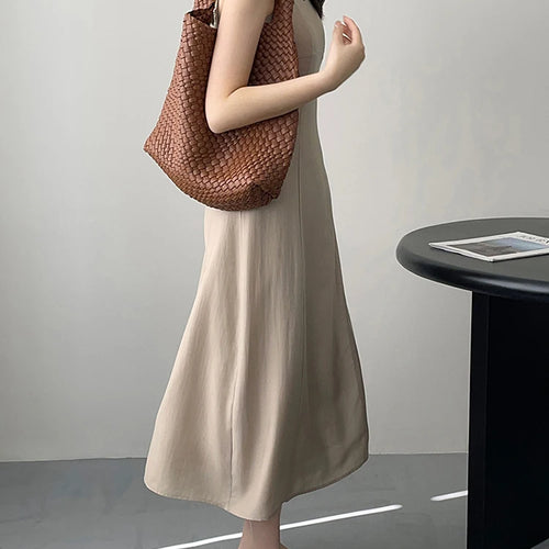 Load image into Gallery viewer, Elegant Summer Midi Dress Women Korean Slim Waist Simple Dresses Ladies Preppy Style Solid Color Sleeveless Dress Female
