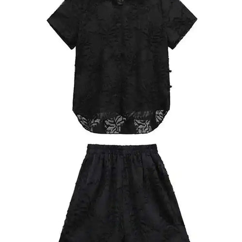 Load image into Gallery viewer, Black Jacquard Shirt Wide Leg Shorts Two Piece Suit New Lapel Short Sleeve Women Fashion Tide Spring Summer 2025 1DH5817
