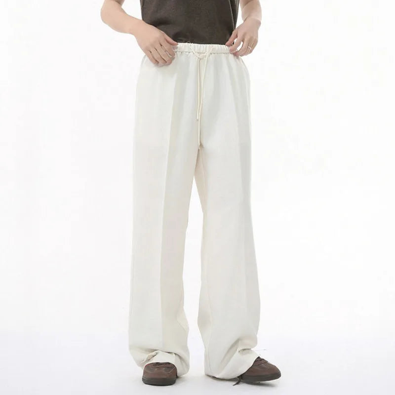 Men's Casual Clothing Korean Fashionable Elastic Waist Straight Leg Design Solid Color Male Trousers Simple Bottoms 9W1596