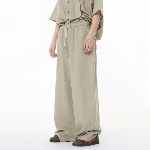 Load image into Gallery viewer, Korean Style Men Two-piece Sets Lapel Solid Color Short Sleeve Single Breasted Shirt Elastic Waist Drawstring Pants 9W1256
