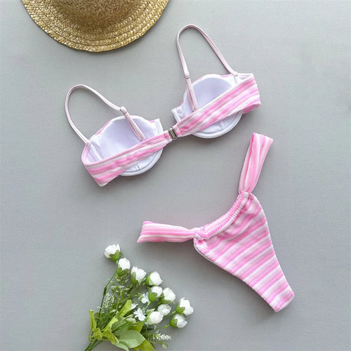 Load image into Gallery viewer, Sexy Striped Underwired Bandeau Bikini Women Swimwear Brazilian Female Swimsuit Two-pieces Bikini Set
