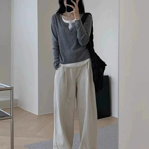 Load image into Gallery viewer, Y2k Aesthetics Fake Two Pieces Streetwear T-shirt Knitted Grunge Casual Loose Tshirt 2025 Autumn Harajuku Irregular Vintage Tops
