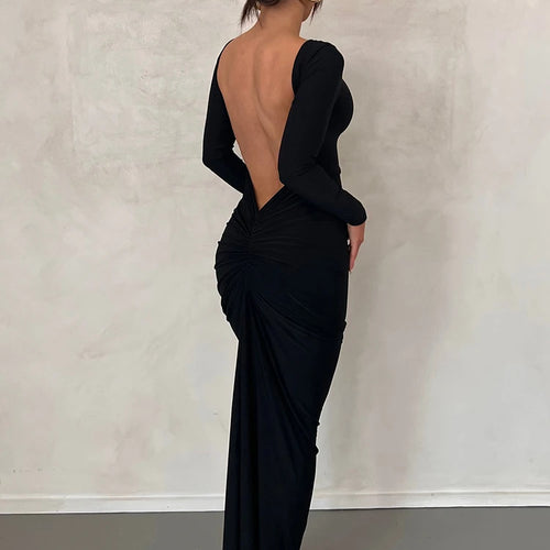 Load image into Gallery viewer, Women Fashion Long Sleeves Backless Draped Sexy Slim Maxi Dress 2025 Spring Elegant Streetwear Party Club Y2K Outfit
