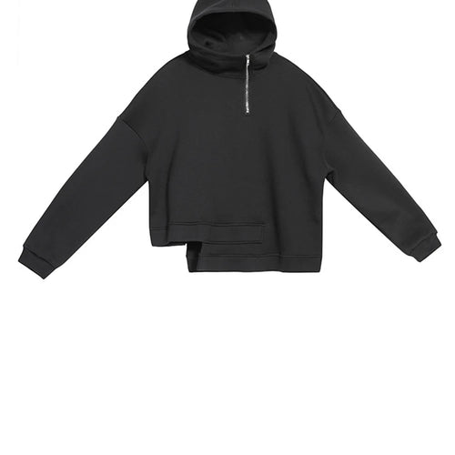 Load image into Gallery viewer, Black Irregular Hem Zipper Sweatshirt New Hooded Long Sleeve Women Big Size Fashion Tide Spring Autumn 2025 1DJ1788
