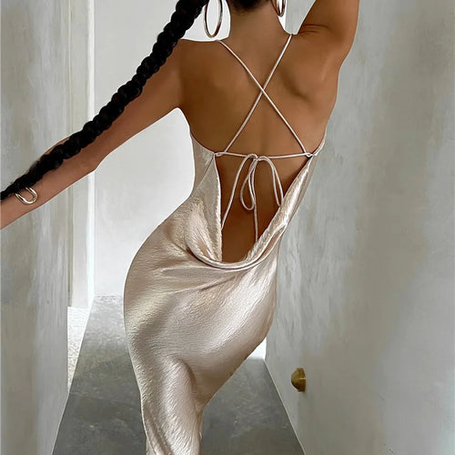 Load image into Gallery viewer, Elegant Satin Backless Maxi Dress For Women Gown Summer Spaghetti Strap Sleeveless Night Club Party Long Dress Vestido
