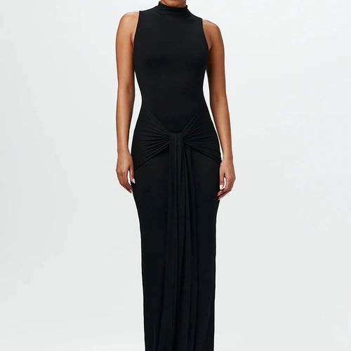 Load image into Gallery viewer, Half High Collar Irregular Tank Dress For Women 2024 New Fashion Sleeveless Bodycon Ruched Sexy Long Dress Elegant
