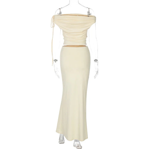 Load image into Gallery viewer, Sexy Skirt Two Pieces Sets For Women Sleeveless Slim Fit Off-shoulder Crop Top And Long Skirt Sexy Two Pieces Sets
