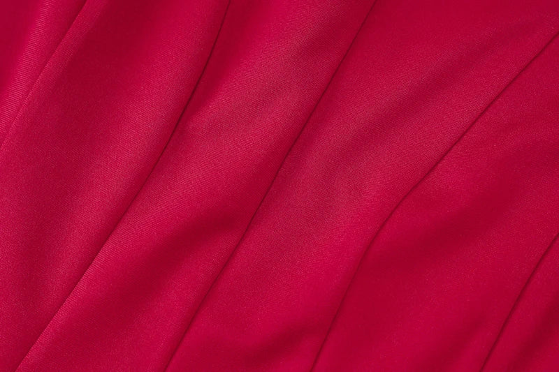 Half High Collar Sleeveless Sexy Mini Dress For Women Fashion Solid Red High Waist A-line Club Pleated Sexy Dress