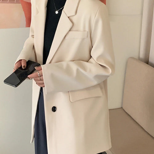 Load image into Gallery viewer, Autumn High-end Simple Fashion Black Blazer Women Leisure Office Lady Suit Jacket Khai Apricot Long Coat Woman M-XXL
