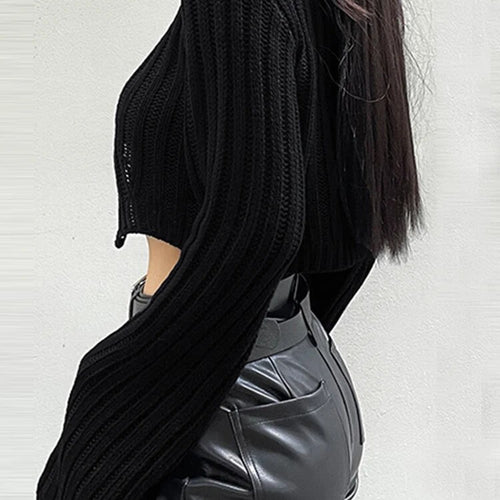 Load image into Gallery viewer, Solid Split Hem Sexy Knitting Sweaters For Women Half High Collar Flare Sleeve Chic Sweater Female Fashion Clothing
