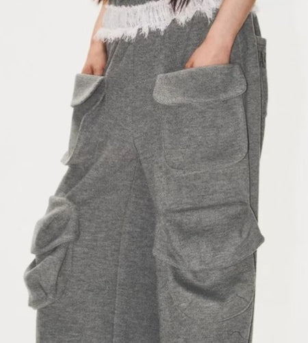 Loose Spliced Pockets Casual Pants for Women High Waist Patchwork Lace Fashion Wide Leg Pant Female Clothing New