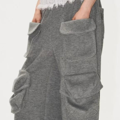 Load image into Gallery viewer, Loose Spliced Pockets Casual Pants for Women High Waist Patchwork Lace Fashion Wide Leg Pant Female Clothing New
