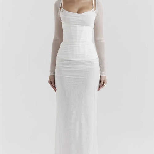 Load image into Gallery viewer, Elegant Sheer Long Sleeve Sexy Maxi Dress For Women Fashion Mesh Strapless Backless Club Party Sexy Long Dress New
