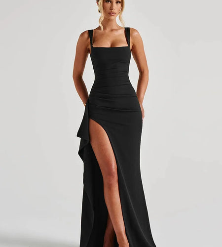 Black Backless Sexy Maxi Dress For Women Gown Spaghetti Strap Sleeveless Thigh High Split Club Evening Long Dress