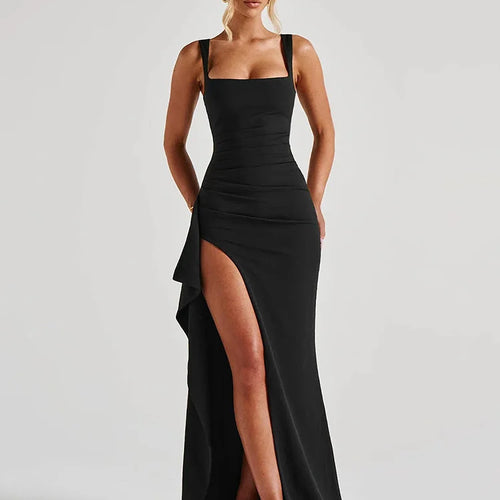 Load image into Gallery viewer, Black Backless Sexy Maxi Dress For Women Gown Spaghetti Strap Sleeveless Thigh High Split Club Evening Long Dress
