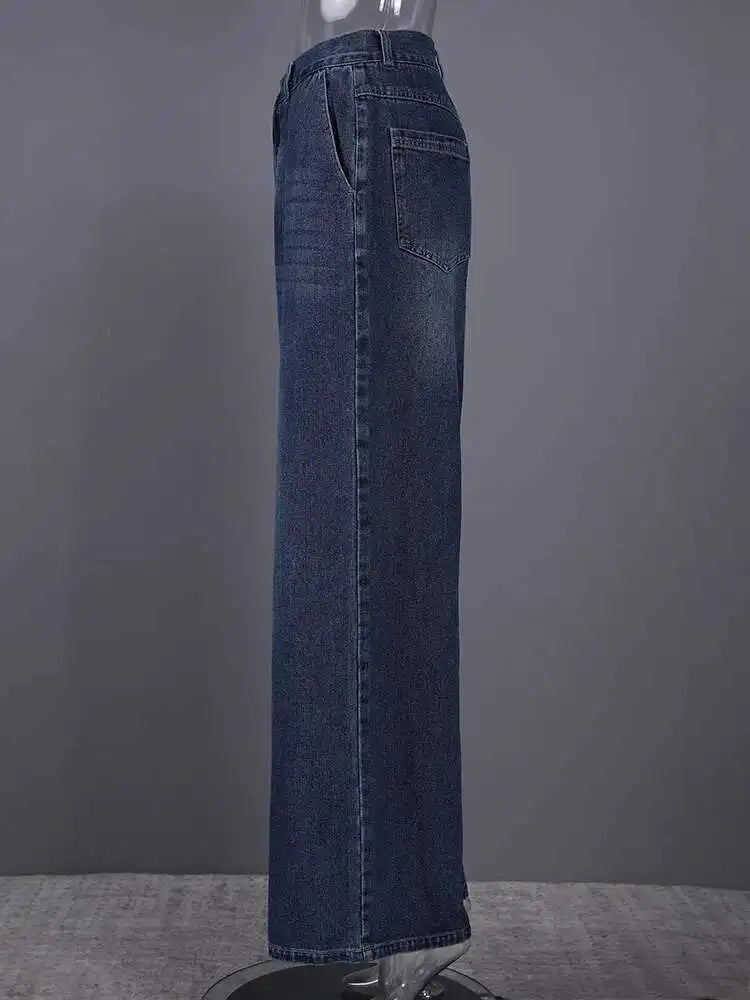 High Waist Blue Denim Vintage Long Casual Wide Leg Jeans New Women Trousers Fashion Tide Spring Autumn 2025 1LD1942