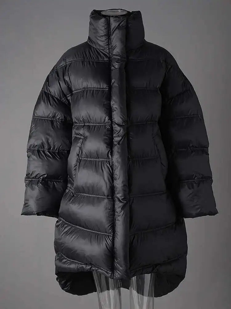 Black Thick Irregular Big Size Warm Cotton-padded Coat Long Sleeve Women Parkas Fashion New Autumn Winter 2025 25Z1150
