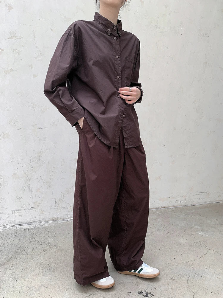 Women Coffee Brief Pocket Big Size Elegant Blouse New Lapel Long Sleeve Shirt Fashion Tide Spring Autumn 2025 1DH8367