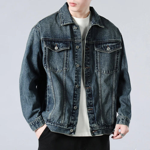 Load image into Gallery viewer, Men&#39;s Cargo Denim Jacket Solid Color Turn-down Collar New Korean Loose Fashion Casual Trendy Jackets 2025 Spring 9W1321
