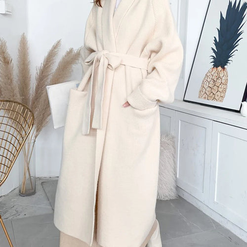 Load image into Gallery viewer, Black Belted Big Size Long Knitting Cardigan Sweater V-Neck Long Sleeve Women New Fashion Tide Spring Autumn 2025 1DH6446
