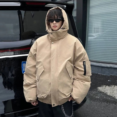 Load image into Gallery viewer, Winter Men&#39;s Padded Jackets Hooded Drawstring Solid Color Zipper Patchwork Casual Thickened Male Cotton Coats Tide 9C9288
