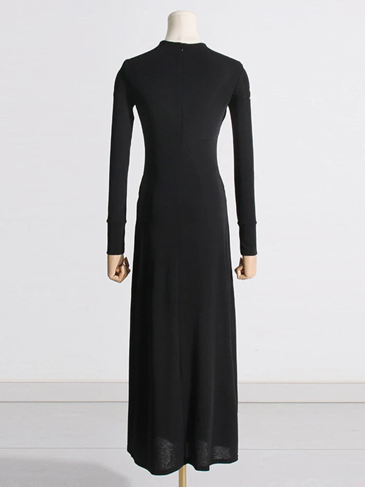 Hollow Out Crosscriss Knitting Slim Dresses For Women V Neck Long Sleeve High Waist Spliced Sequined Elegant Dress Female