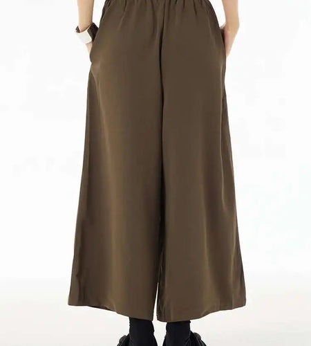 High Elastic Waist Brown Brief Spliced Long Wide Leg Pants New Trousers Women Fashion Tide Spring Autumn 2025  1DH5698