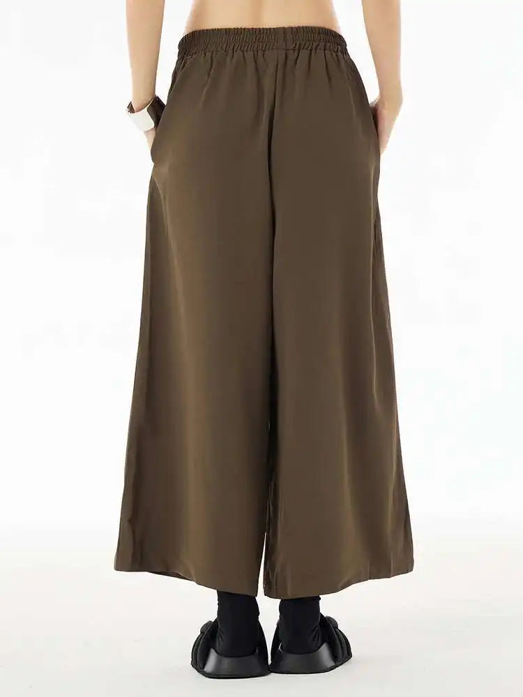 High Elastic Waist Brown Brief Spliced Long Wide Leg Pants New Trousers Women Fashion Tide Spring Autumn 2025  1DH5698