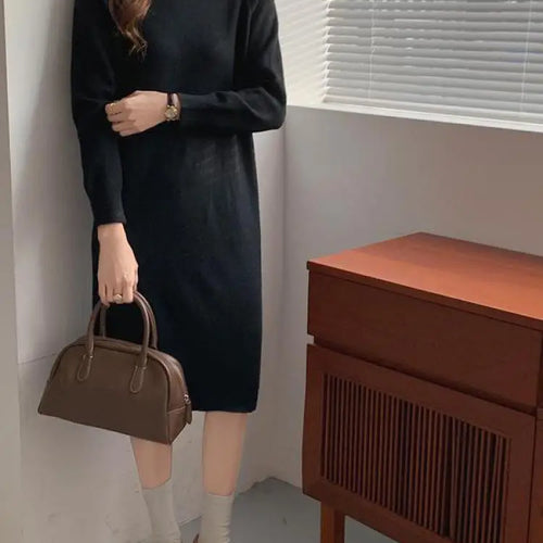 Load image into Gallery viewer, Autumn Winter 2023 New Solid High Neck Casual Loose Knitted Dresses Women Straight Long Sleeve Sweater Dress Popular Simplicity
