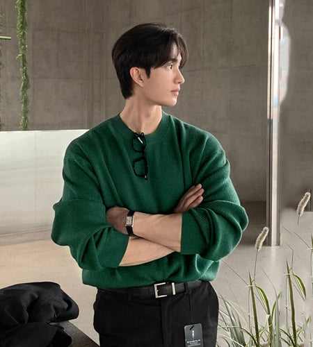 Men's Sweater New Korean Spring Style Round Neck Solid Color Simple Trendy Pullover Male Casual Clothing 2025 9W1814