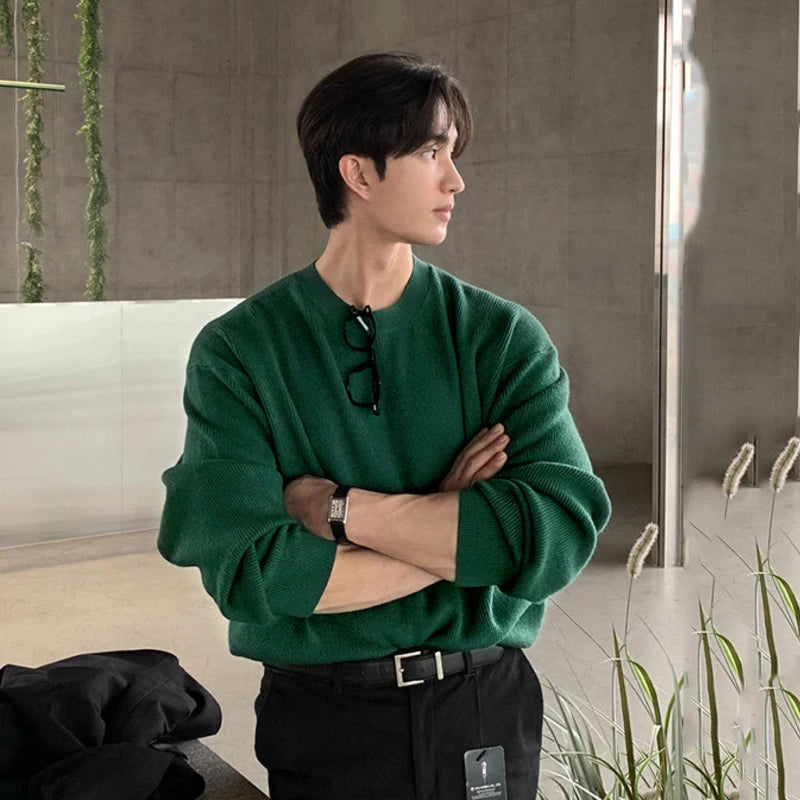Men's Sweater New Korean Spring Style Round Neck Solid Color Simple Trendy Pullover Male Casual Clothing 2025 9W1814