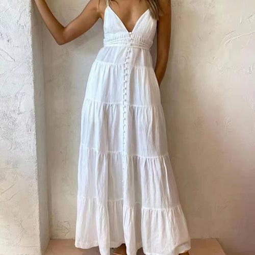 Load image into Gallery viewer, Sexy White Dress For Women V Neck Sleeveless High Waist Solid Minimalist Midi Dresses Female Korean Fashion 2022 Summer New
