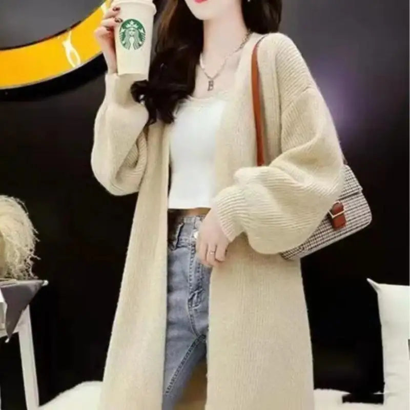 Autumn Winter Korean Fashion 2024 New Solid Elegant Long Sleeves Crochet Sweater Women V Neck Cardigan Knitting Tops Simplicity