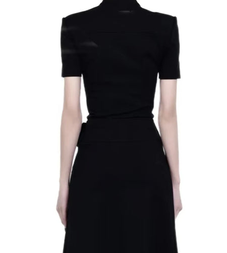 Solid Spliced Zipper Slimming T Shirts For Women O Neck Shorts Sleeve Minimalist T Shirts Female Fashion Style New