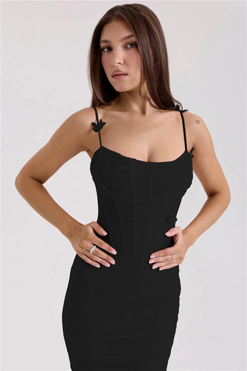 Bow Spaghetti Strap Sexy Maxi Dress For Women Gown Elegant Off-shoulder Sleeveless Backless Evening Club Party Dress