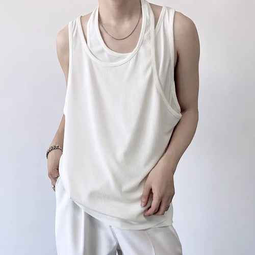 Load image into Gallery viewer, Men&#39;s Vest New Trendy Fake Two-peice Design Baggy Solid Color Male Sleeveless Tops Personality Men Wear Spring 9Y8510
