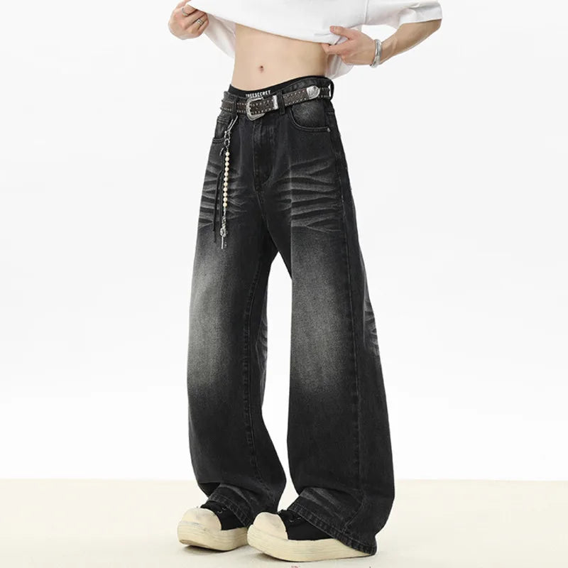 Men's Jeans New Spring American Style Straight Leg Denim Pants Handsome Curved Knife Design Male Trousers 2025 9W1530