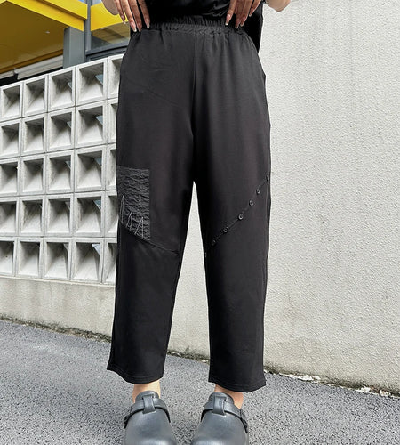 High Elastic Waist Patch Button Splice Harem Calf-Length Pants New Trousers Women Fashion Tide Spring Autumn 2025  1DJ1615