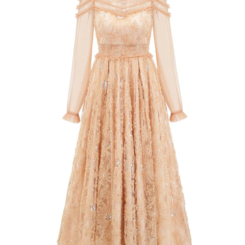 Load image into Gallery viewer, Hit Color Spliced Mesh Long Dresses For Women O Neck Long Sleeve High Waist Temperament Dress Female Fashion New
