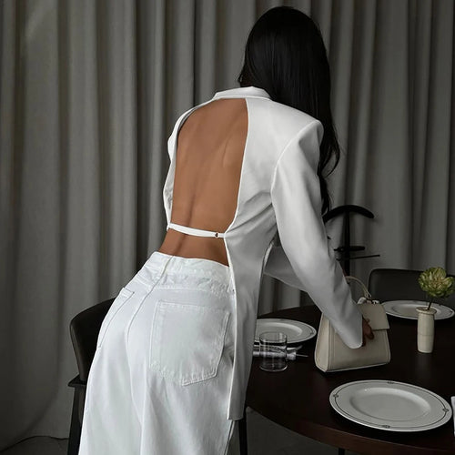 Load image into Gallery viewer, Autumn Long Sleeve Blazer Women Fashion Notched Collar Backless Pocket Suit Jacket Ladies Winter Elegant Blazers
