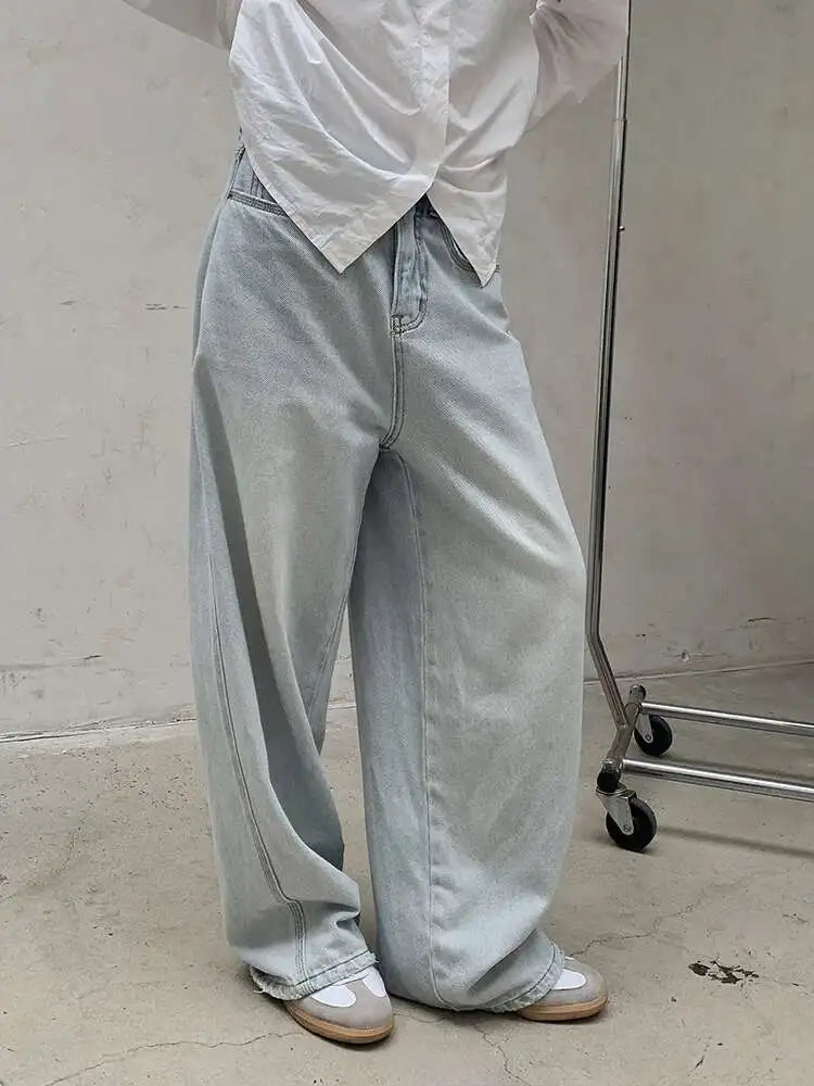 High Waist Light Blue Denim Long Casual Pocket Wide Leg Jeans New Women Trousers Fashion Tide Spring Autumn 2025 1DH8351
