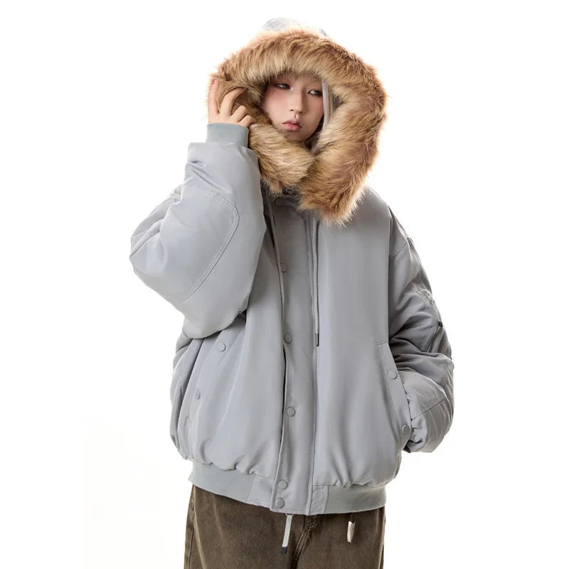 Male Fashion Tide White Down Jacket Warm Putwear Fur Collar Design American Style Male Trendy Coat 2024 Winter 9C9110