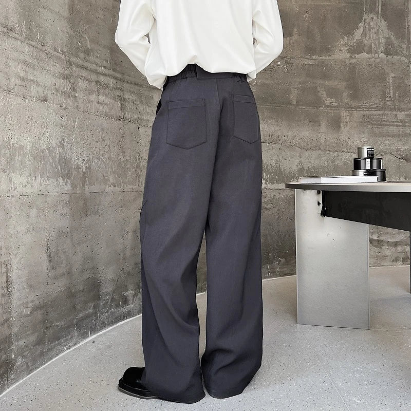 Suit Pants Wide Leg Solid Color Zipper Pocket Casual Men's Trousers Summer Fashion Tide Temperament 9C5230