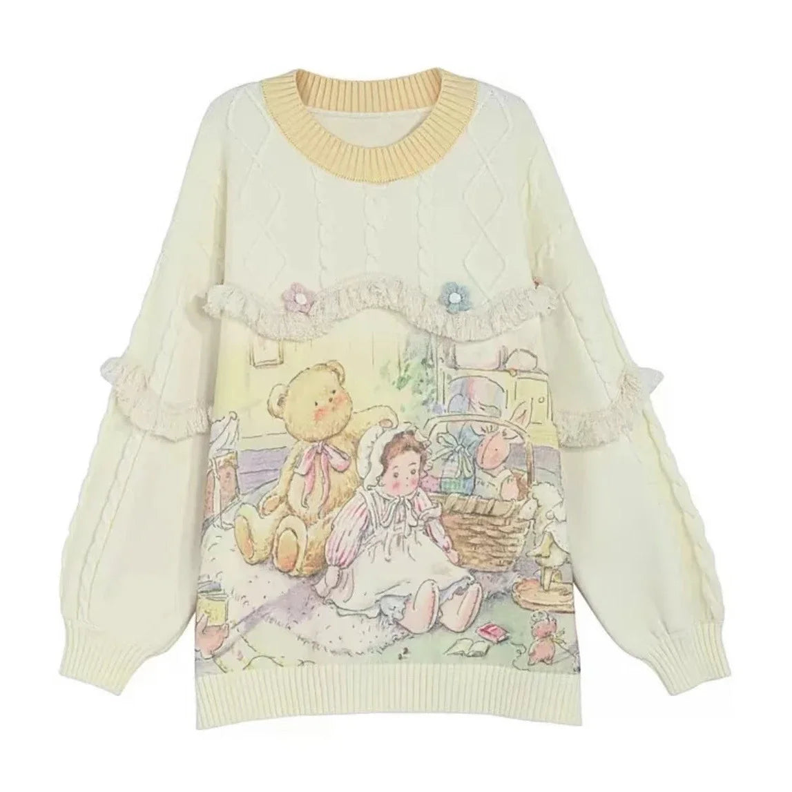 Autumn New Sweet Y2k Kawaii Cute Cartoon Sweaters Fashion All Match Tassels Vintage Jumpers Loose Women Harajuku Twist Knitwear